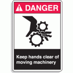 danger sign hand in cogs warning