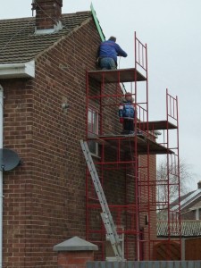 Scaffolding on side of buildiing